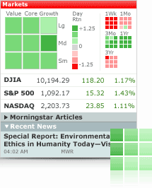 Image of markets screen of Morningstar BlackBerry application